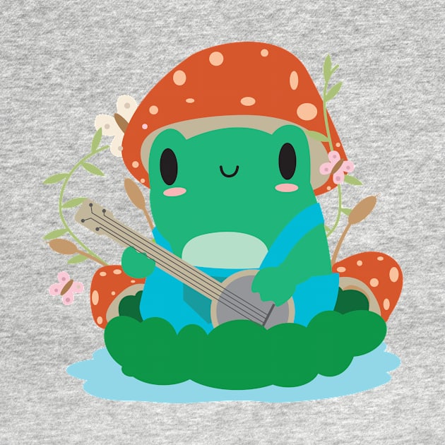 Cottagecore Aesthetic Frog Playing Banjo Mushroom Hat Kawaii by SWIFTYSPADE